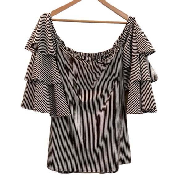 Faithfull The Brand Striped Off Shoulder Triple Bell Sleeve Blouse Size 4 - Picture 1 of 7